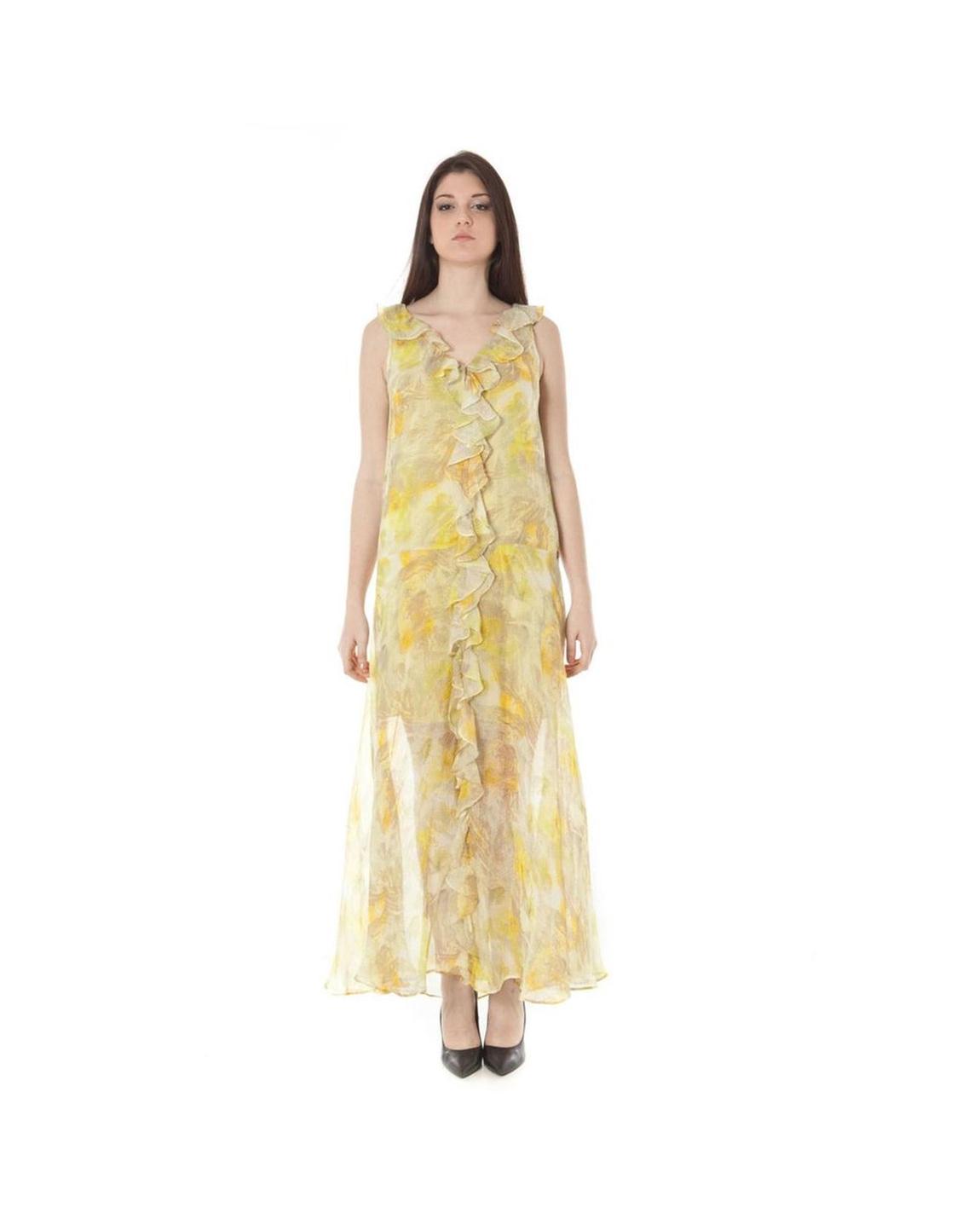 Floral Print Maxi Dress Sleeveless VNeck Wo - Yellow Dresses main product photo