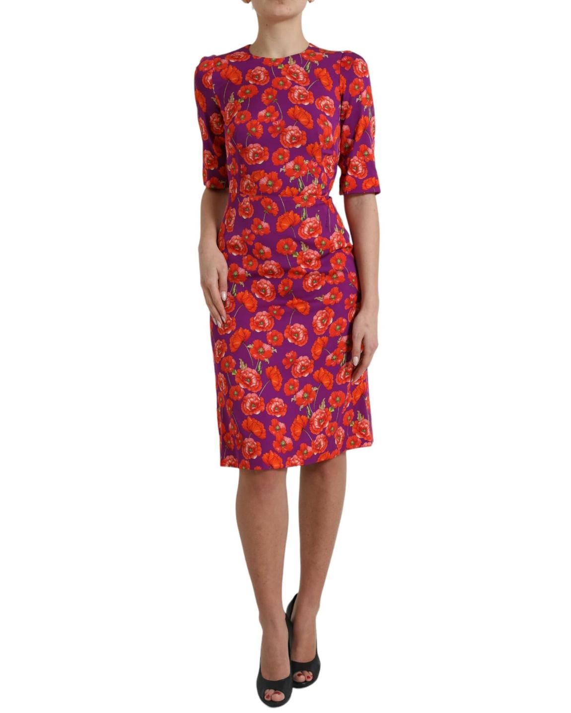 Poppy Print Dress Half Sleeves - Multicolor Dresses main product photo