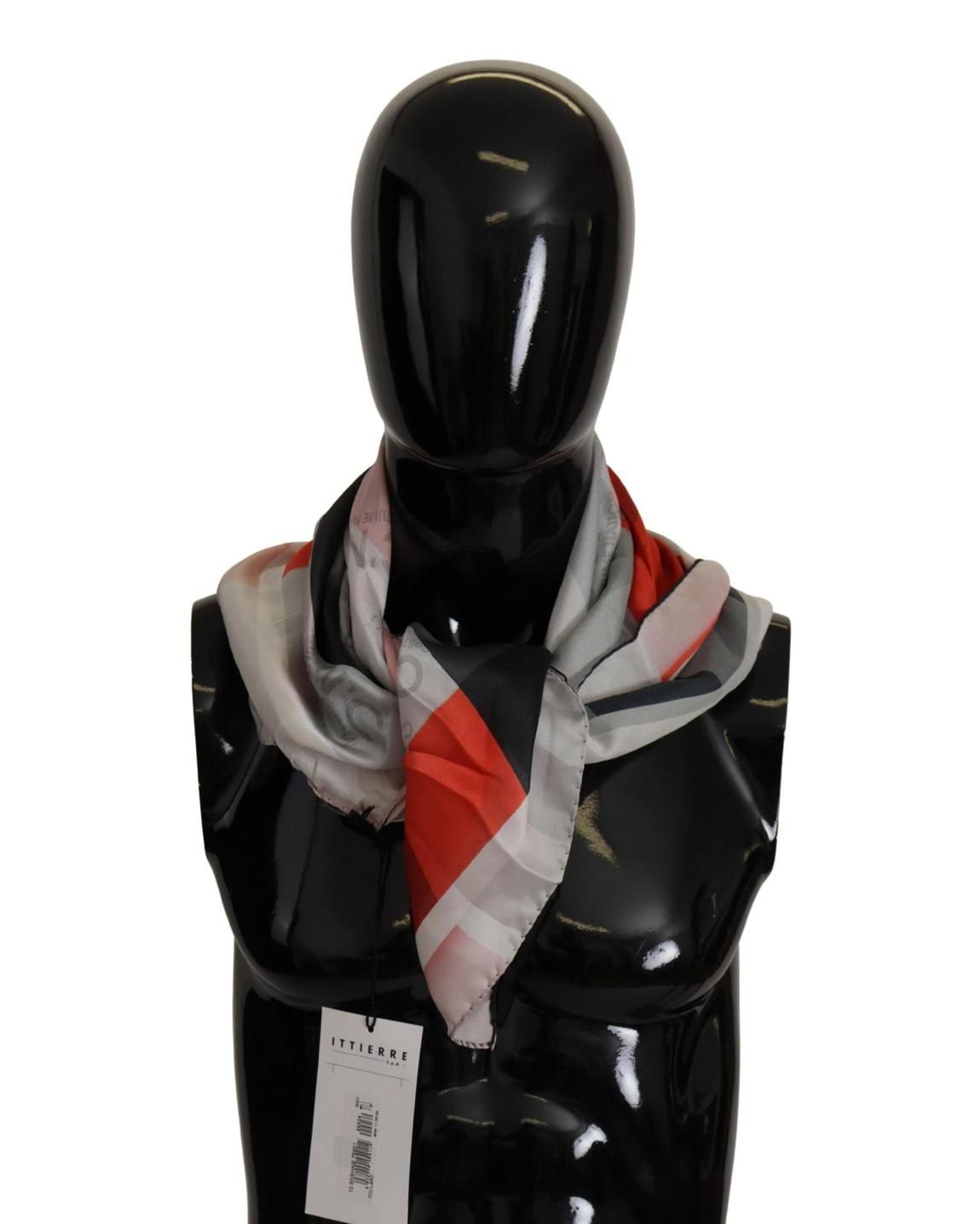 Silk Scarf Geometric Pattern Wo - Gray Patterned Scarves main product photo