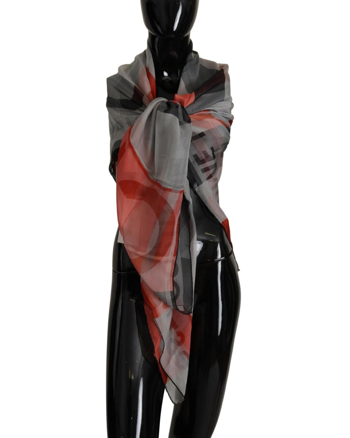 Silk Scarf Abstract Print Wo - Gray Patterned Scarves main product photo