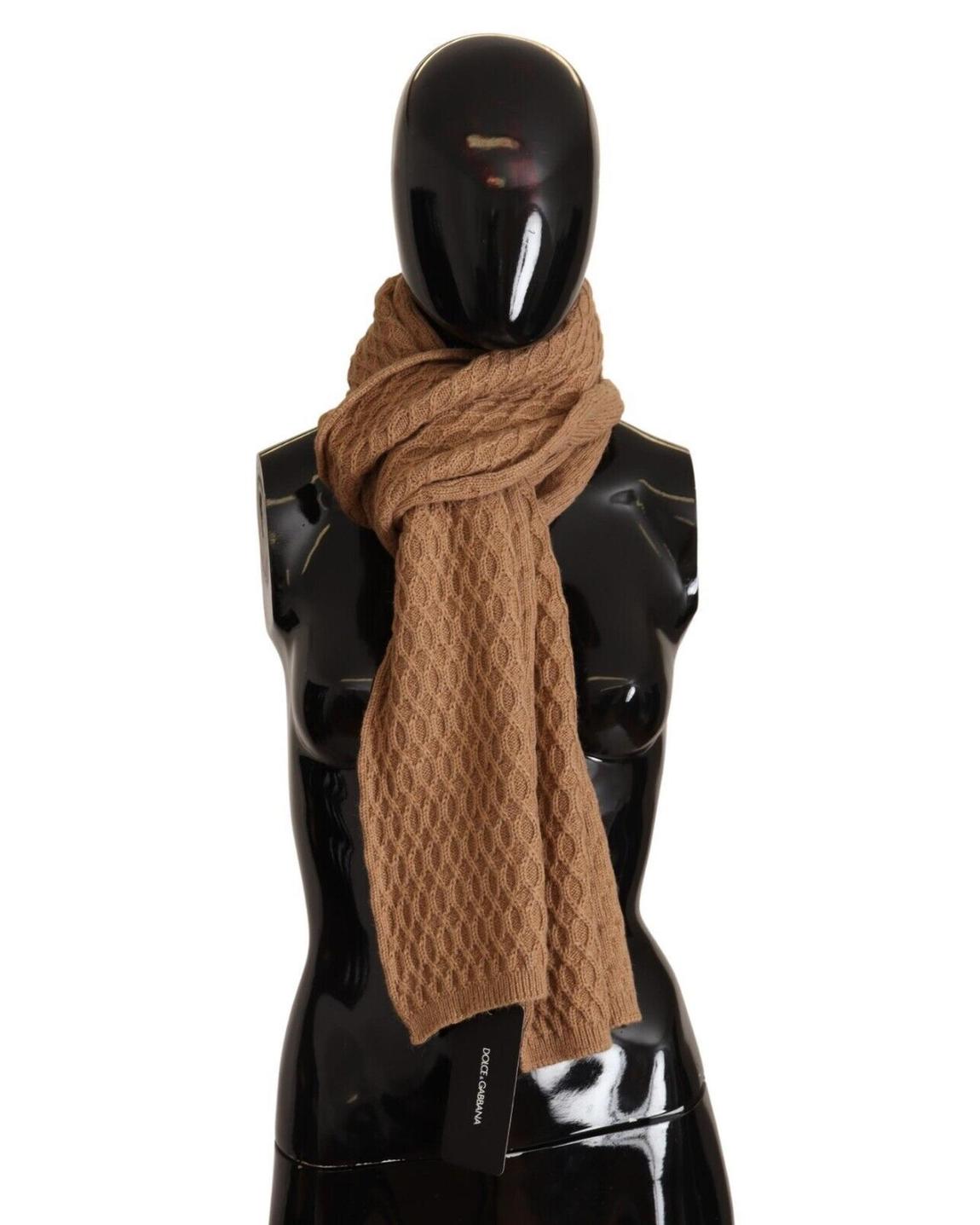 Dolce Gabbana Cable Knit Cashmere Scarf Wo - Brown Scarves main product photo