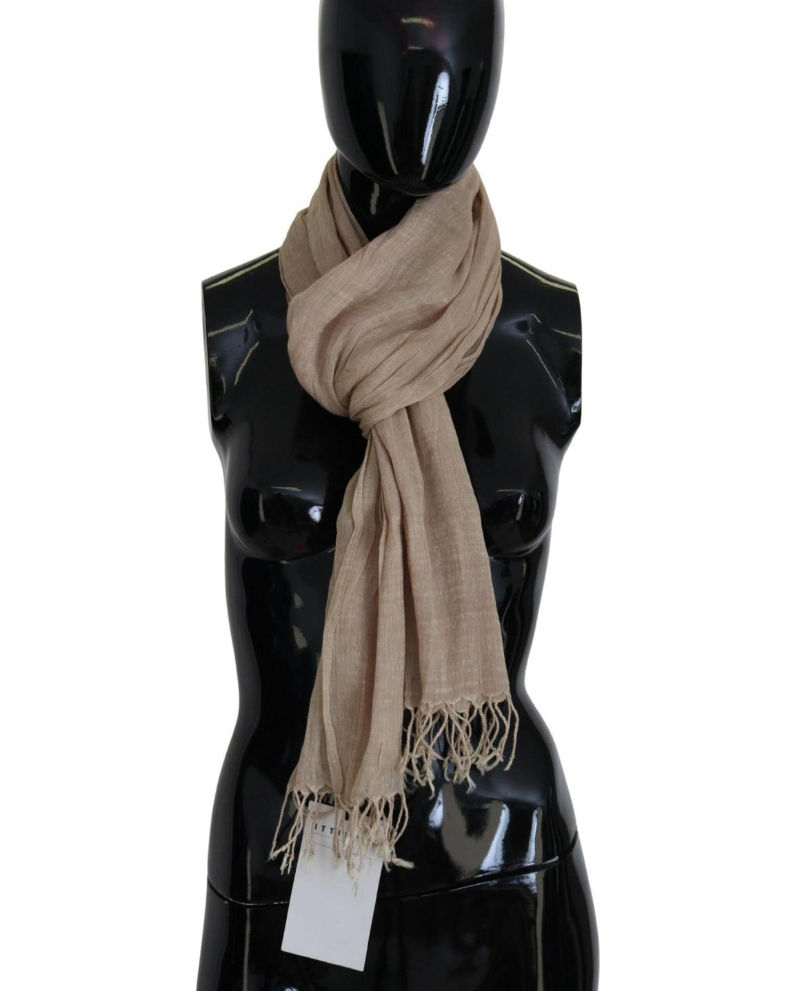 Linen Scarf Beige Fringe Detail Wo Scarves main product photo