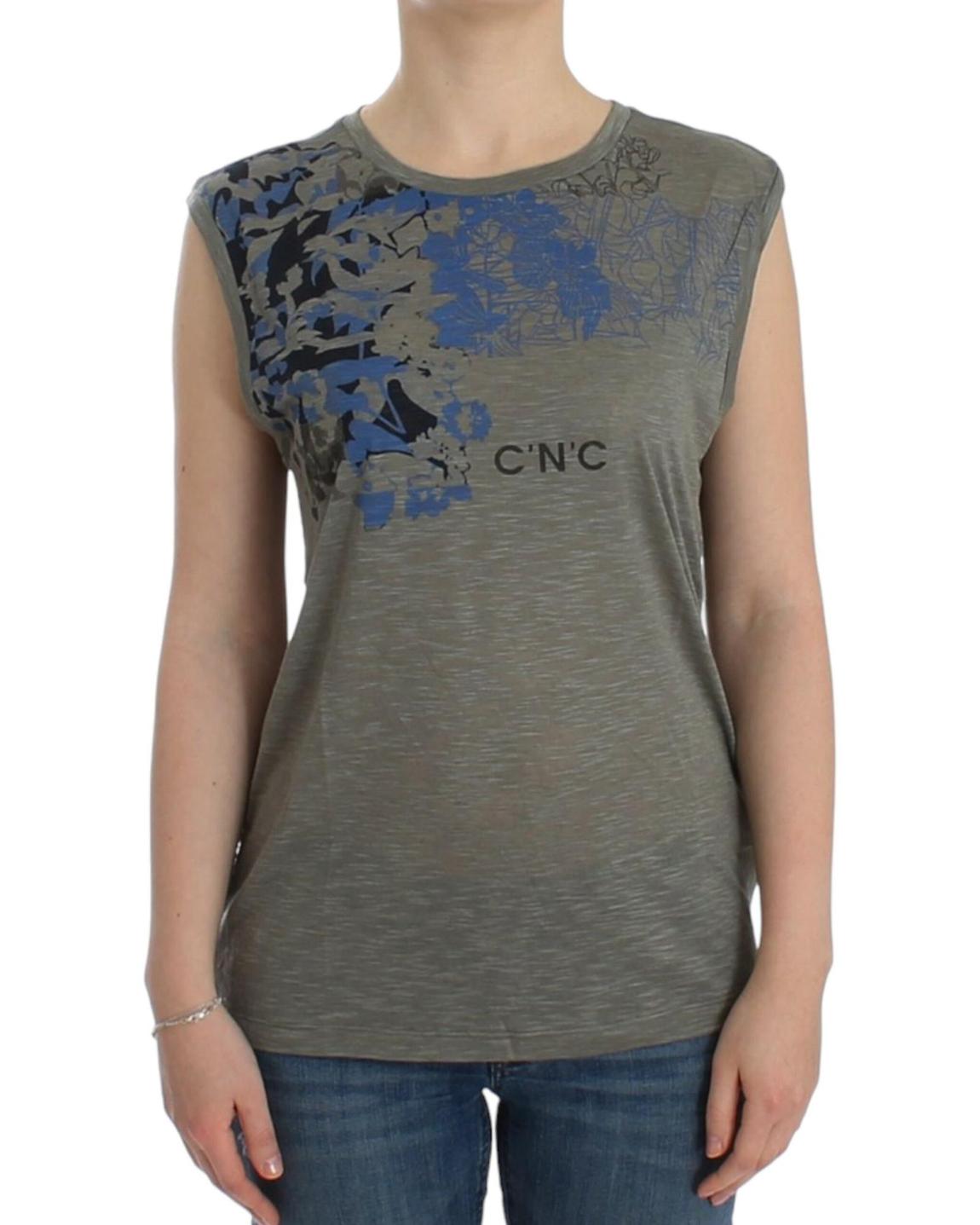 Sleeveless Top Abstract Floral Print Wo - Gray T-Shirts main product photo