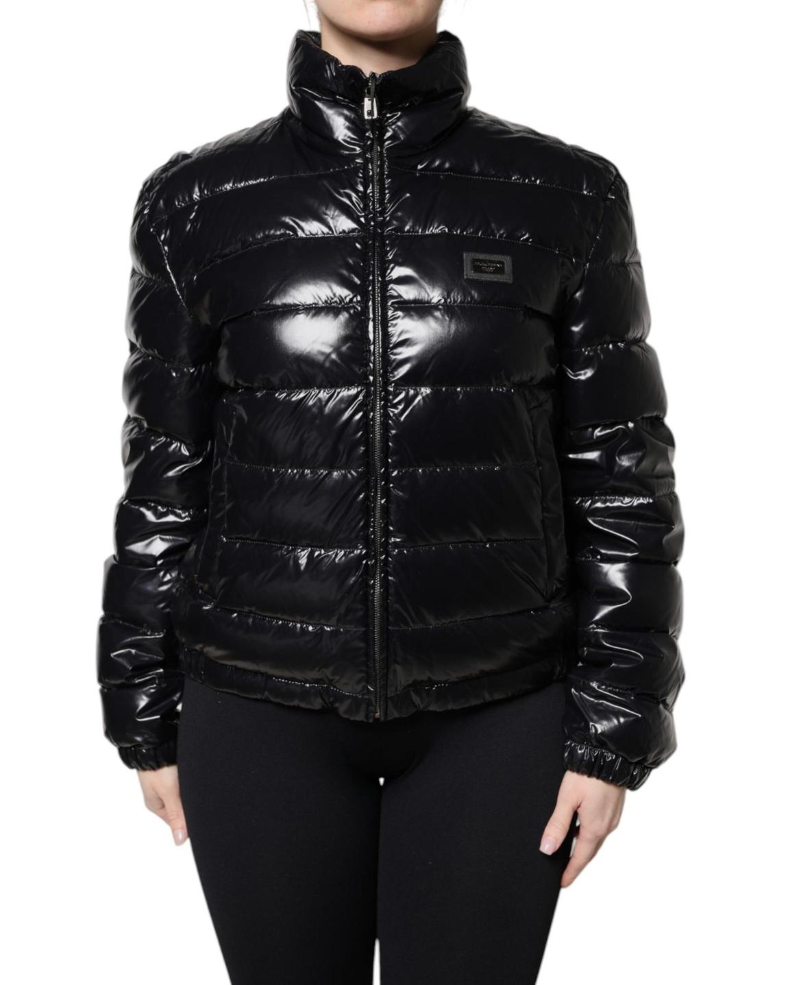 Shiny Puffer Jacket with High Neck - Black Jackets main product photo