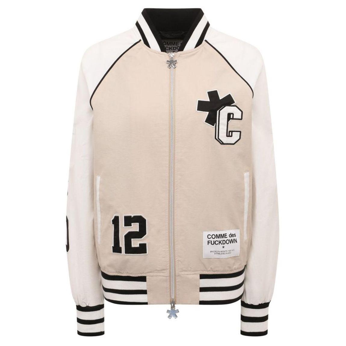 Two-Tone Cotton Blend Bomber Jacket with Embroidered Logo and Applique main product photo