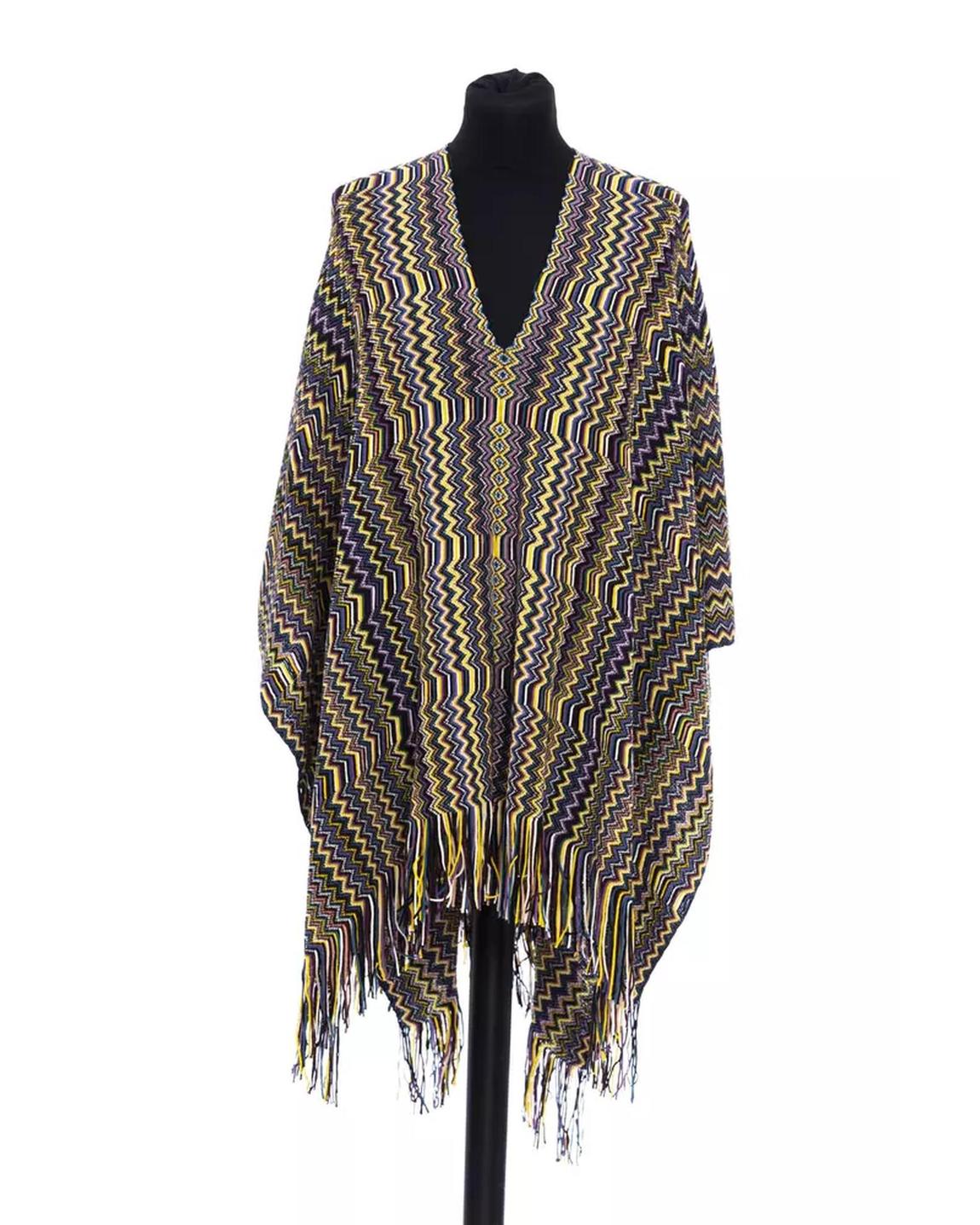 Zigzag Poncho Fringe Trim Wo - Multicolor main product photo