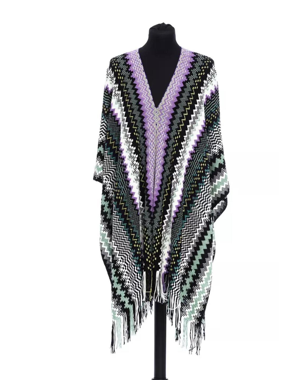 Geometric Print Poncho Short Sleeves Wo - Multicolor main product photo