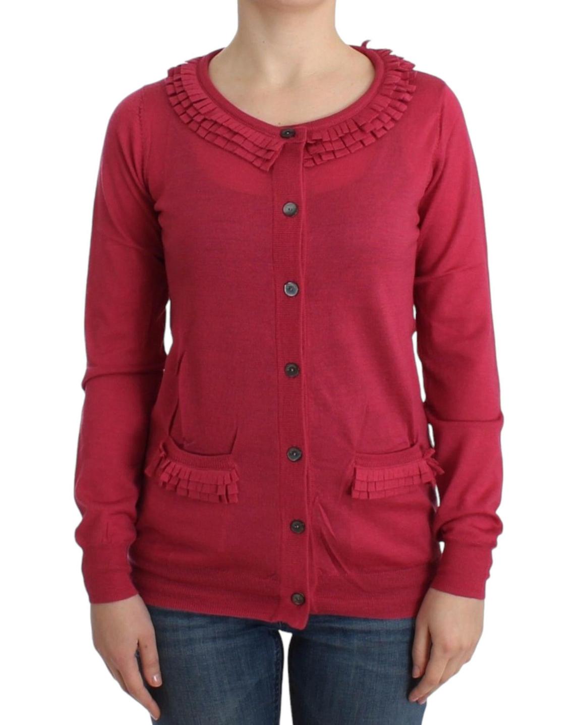Ruffle Trim Cardigan Sweater - Pink main product photo