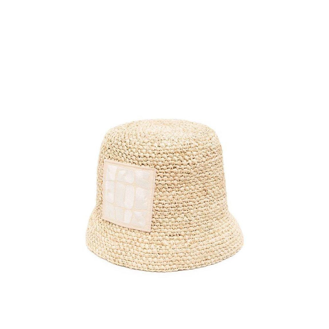 Rafia Bucket Cap with Front Logo Patch Wo - Beige Hats main product photo