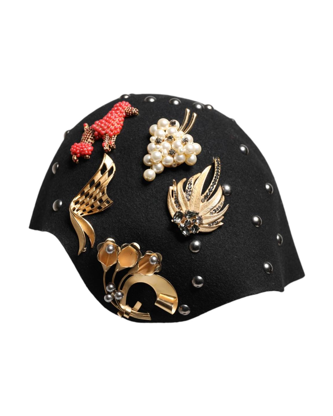 Embellished Wool Felt Hat Wo - Black main product photo