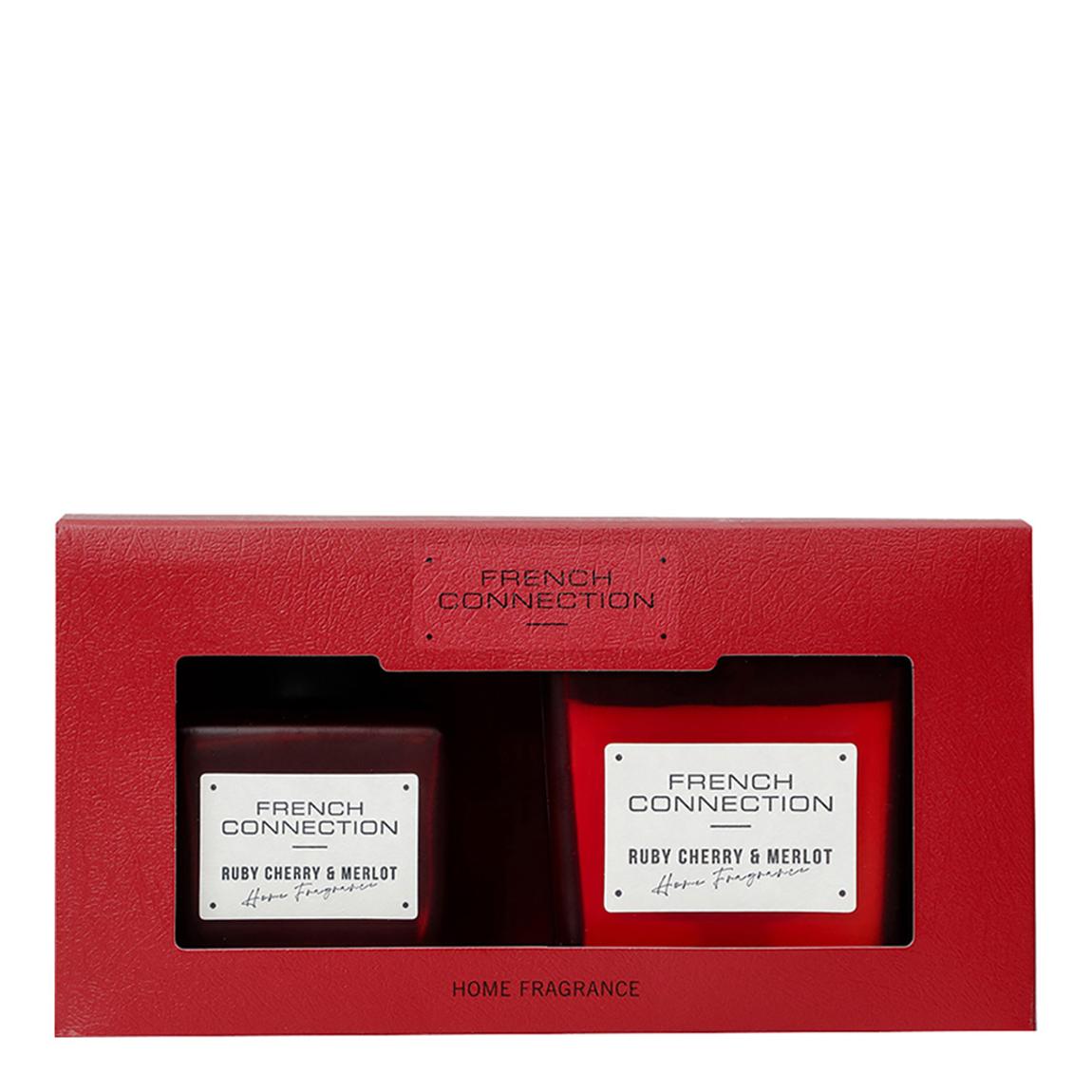 French Connection Square range Cherry & Merlot 200G Candle and 100ML Reed Diffuser Gift Set main product photo