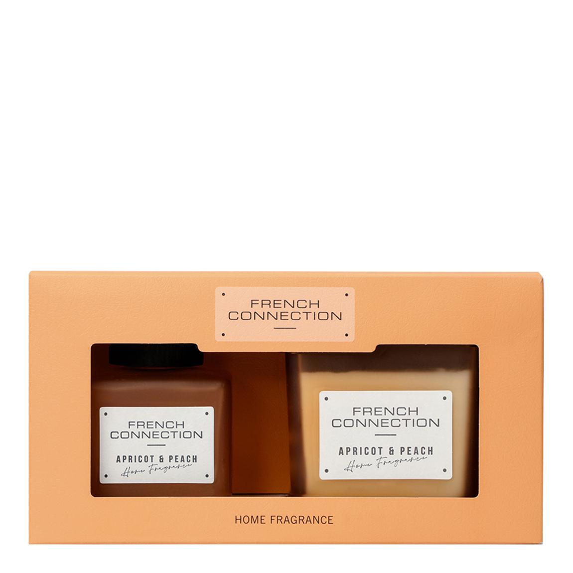 French Connection Square range Apricot & Peach 200G Candle and 100ML Reed Diffuser Gift Set main product photo