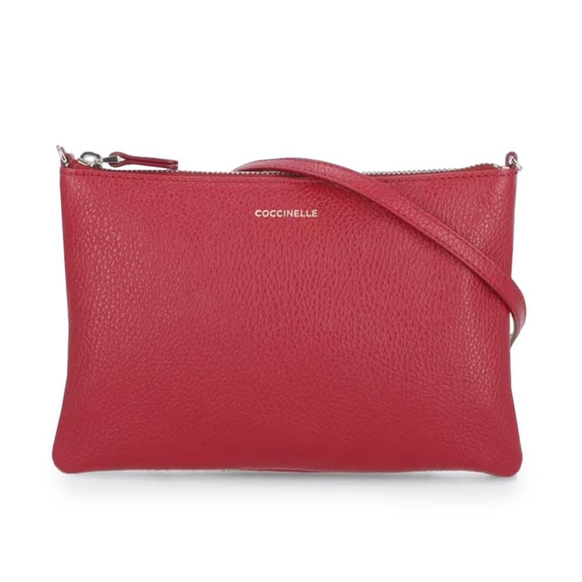 Leather Clutch with Adjustable Strap and Zip Fastening Wo - Red main product photo