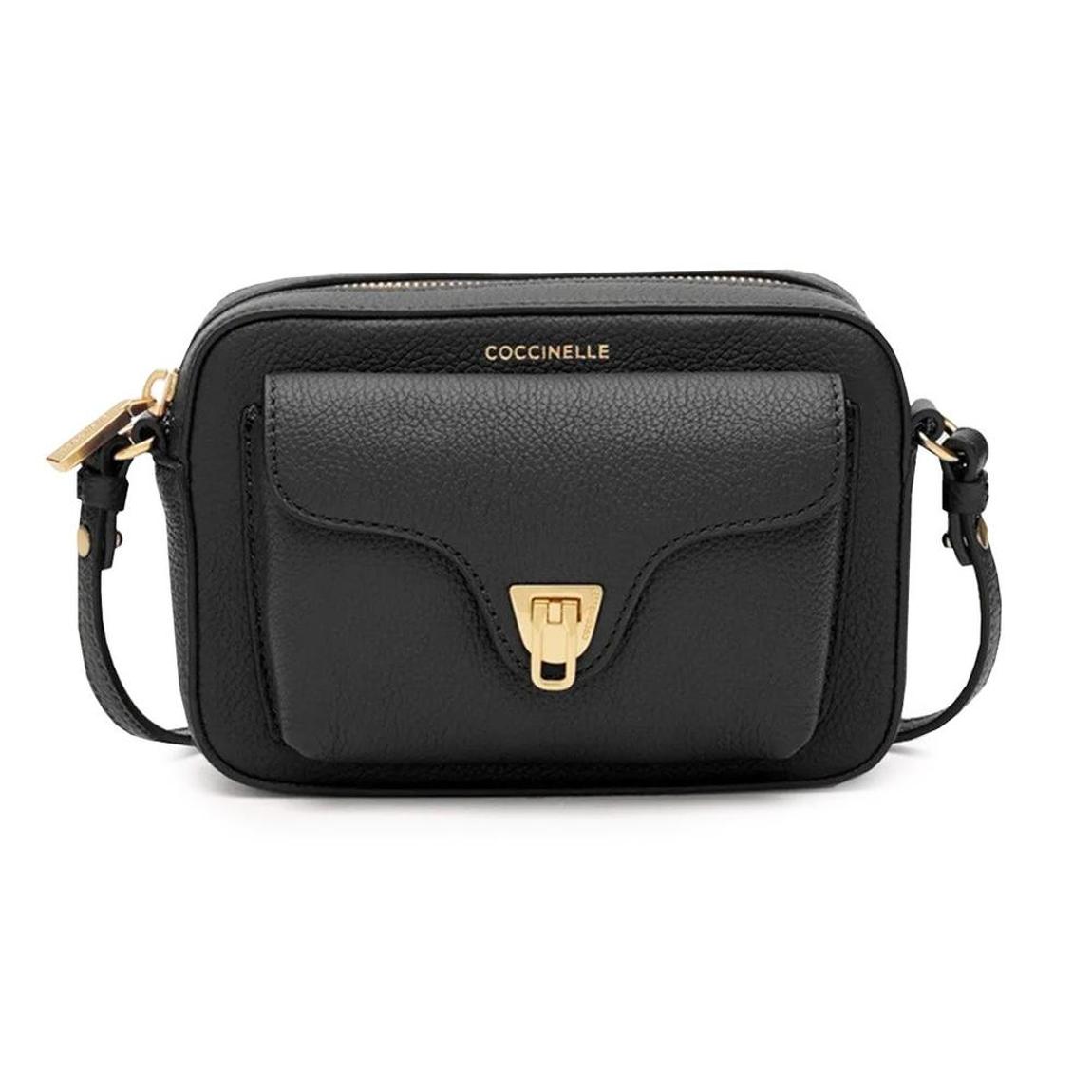 Leather Across-Body Bag with Metallic Fastening Wo - Black main product photo