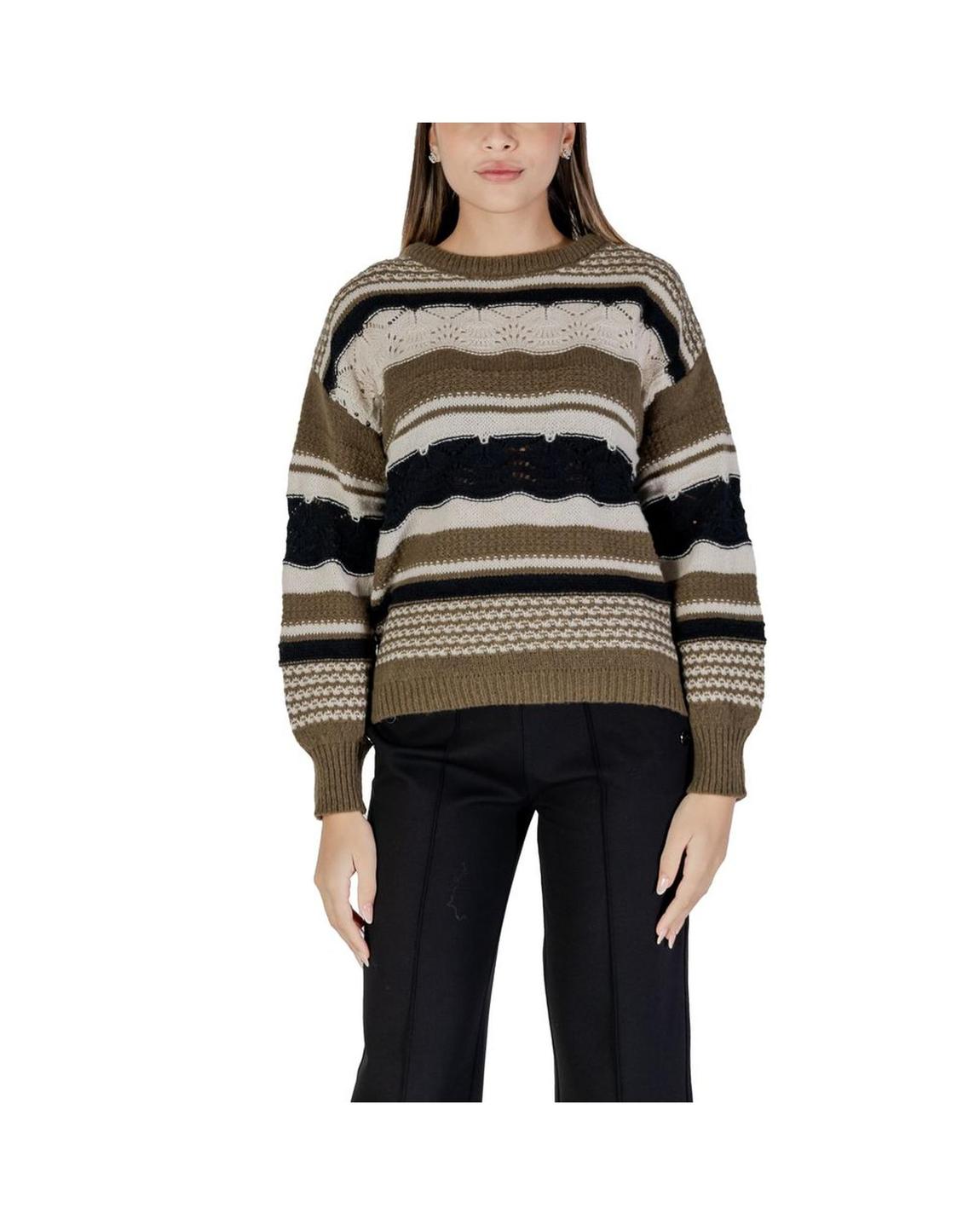 Striped Knit Sweater Lace Detail Wo - Green main product photo