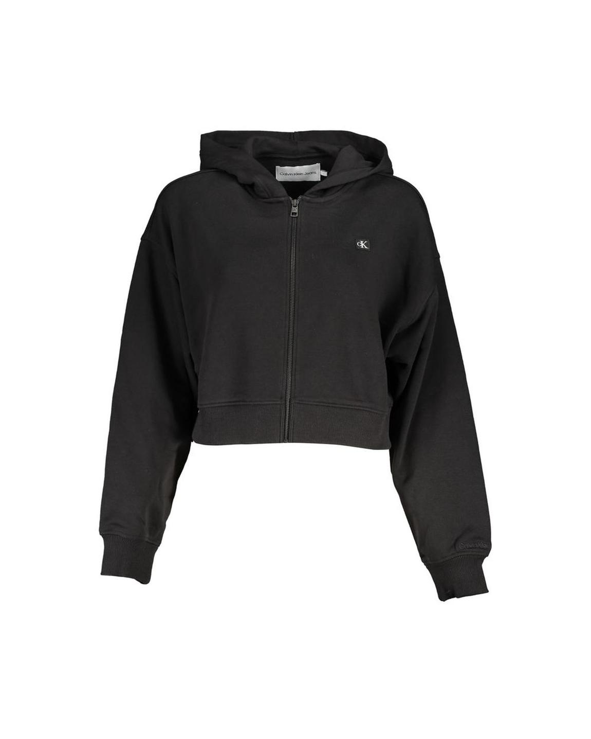 Cropped ZipUp Hoodie Casual Style Wo - Black Sweaters main product photo