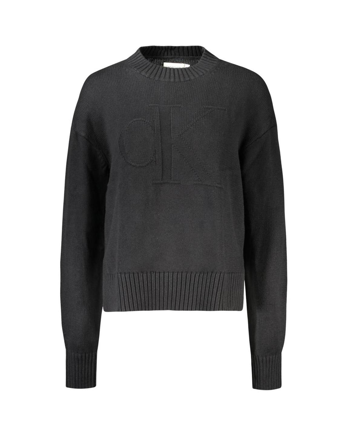 Crew Neck Jumper Embroidered Logo Sweater Wo - Black main product photo