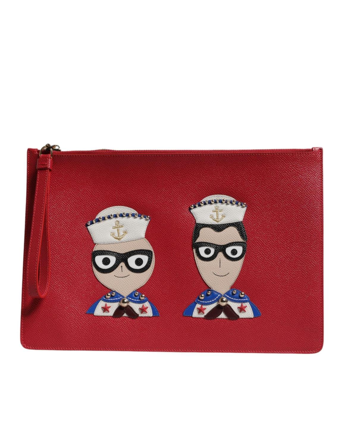 Sailor Applique Leather Clutch Wo - Red Clutch Bags main product photo