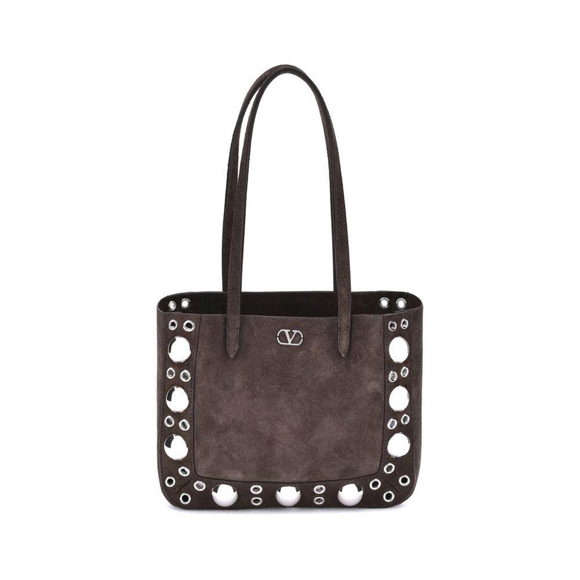 Suede Leather Tote Eyelet Detail Wo - Brown Shoulder Bags main product photo