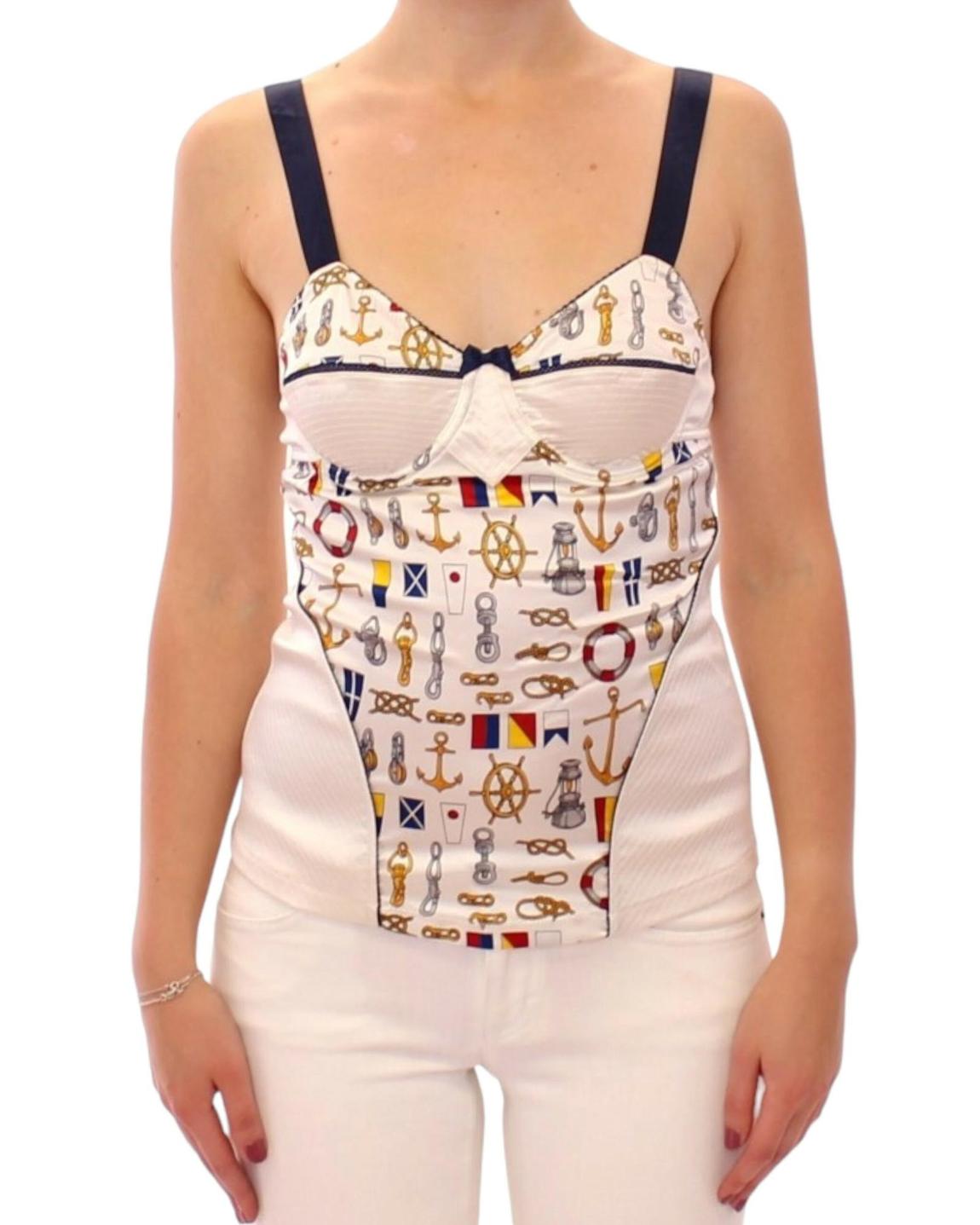 Dolce Gabbana Nautical Print TopSleeveless Top Wo - White T-Shirts main product photo