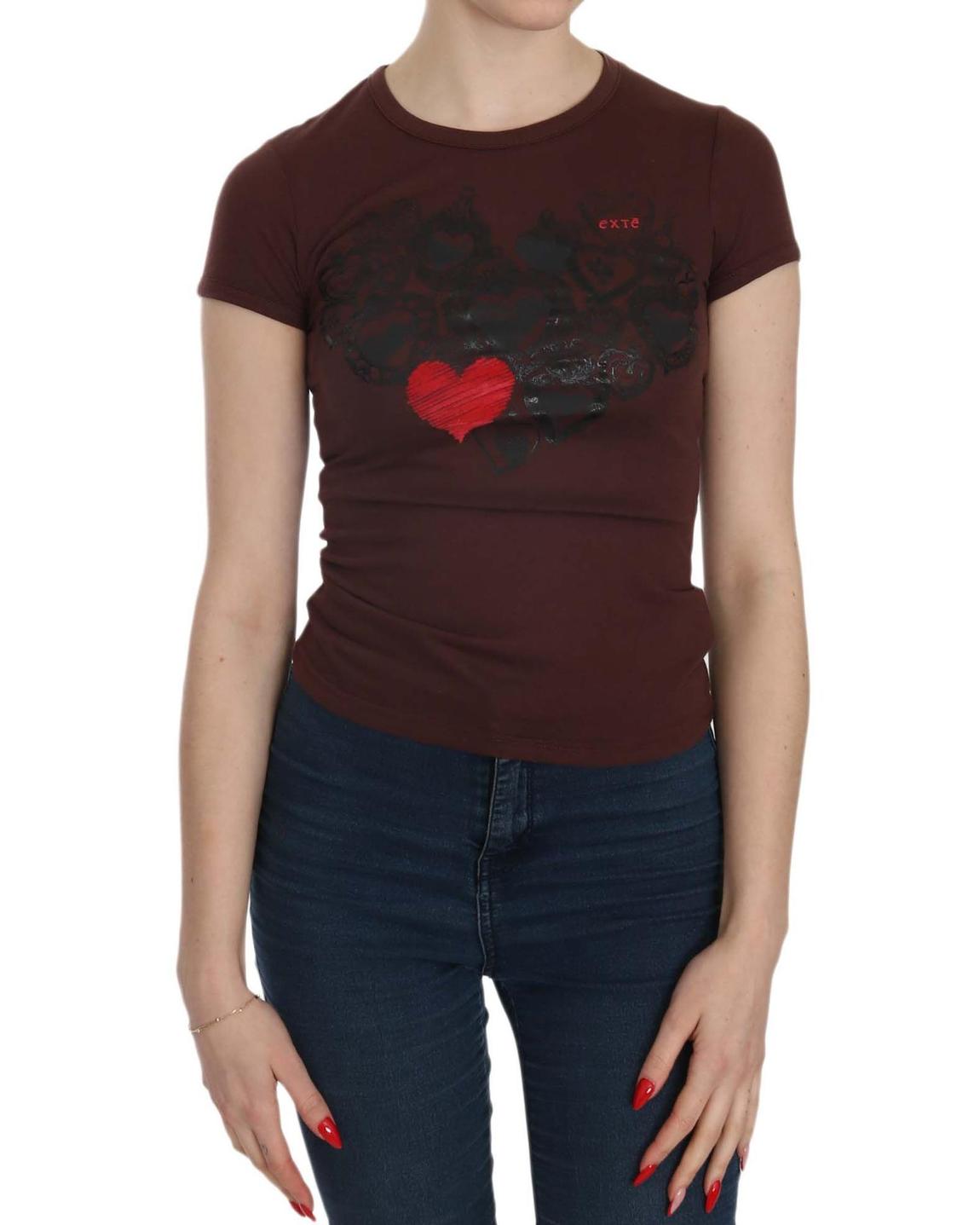 Heart Print Short Sleeve TShirt Wo - Brown Tops main product photo