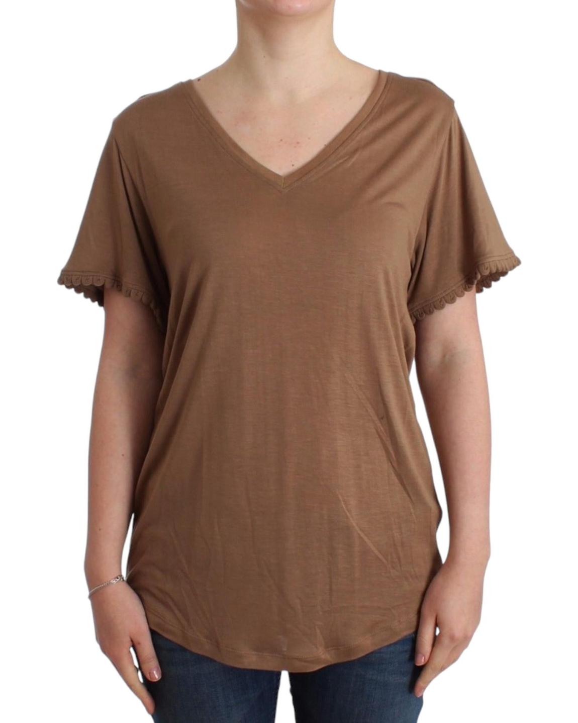 John Galliano VNeck Short Sleeve Top Wo - Brown T-Shirts main product photo
