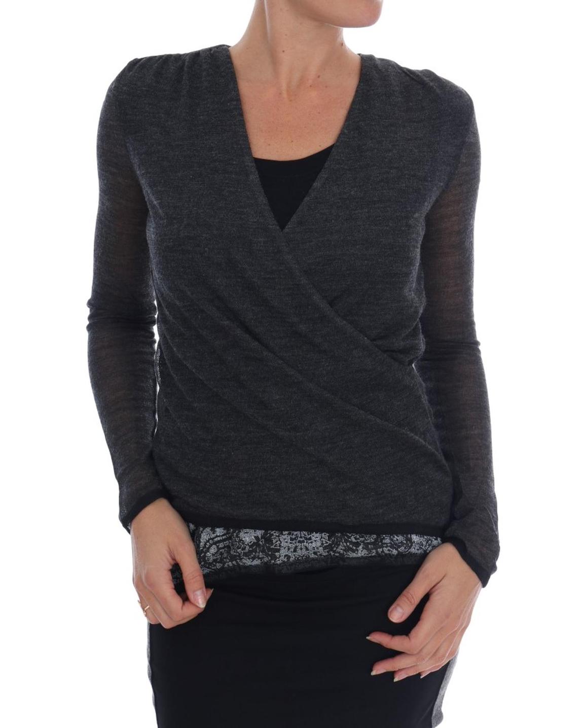 Wrap Knit Top TSH1553 Wo - Gray Tops main product photo