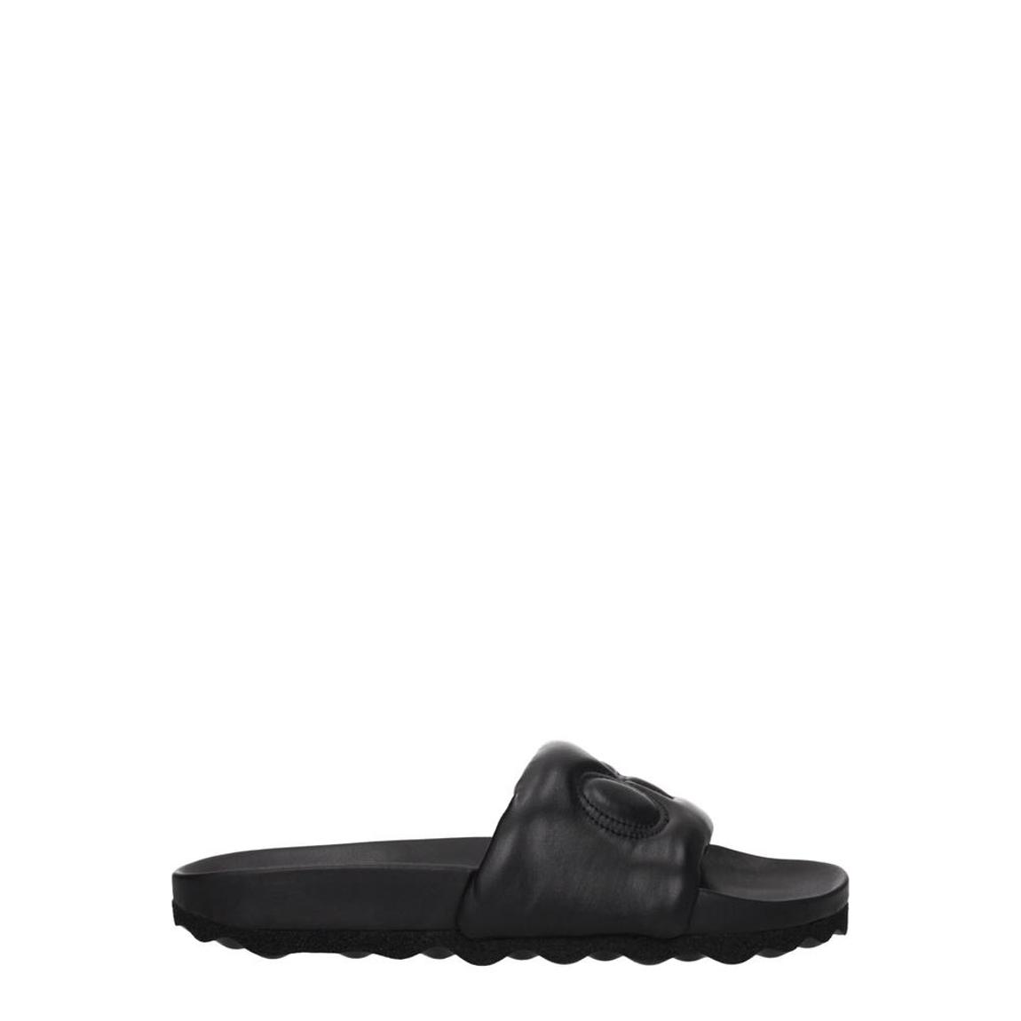 Leather Slippers with Front Logo and Rubber Sole - Black Sandals main product photo