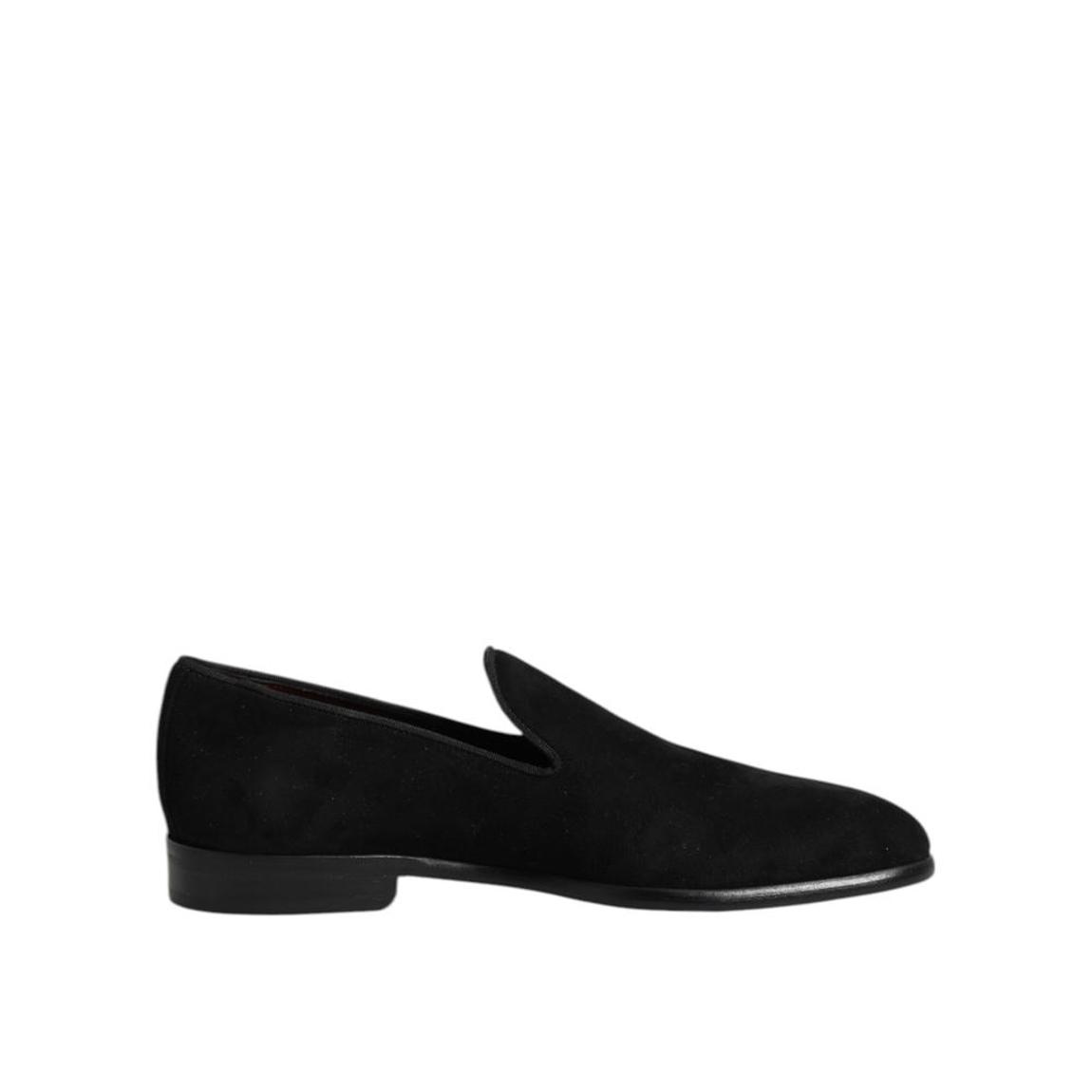 Suede Slip-On Loafers with Leather Sole and Logo Details- Black main product photo