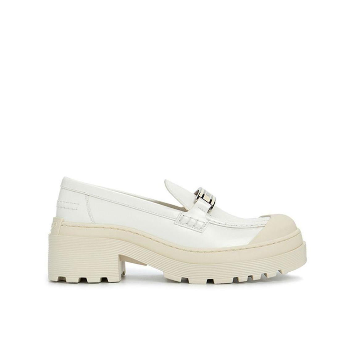 Luxury Calf Leather Loafers with Logo Plaque - White main product photo