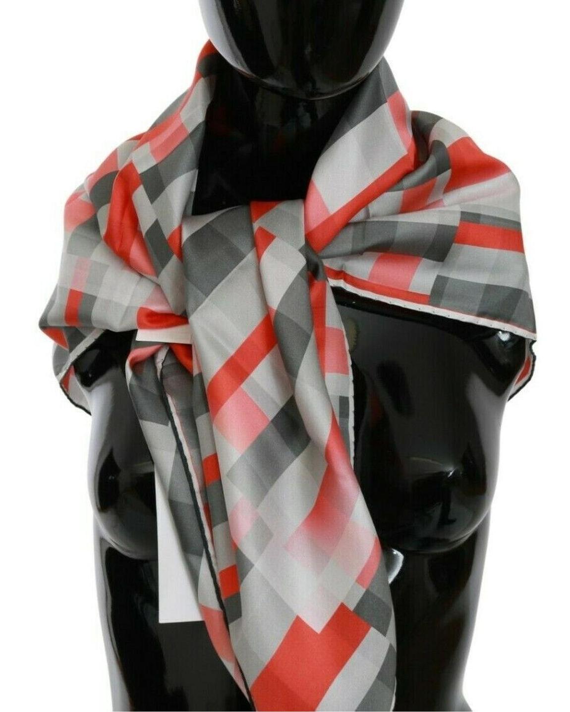 Silk Scarf Geometric Print Wo - Gray Scarves main product photo