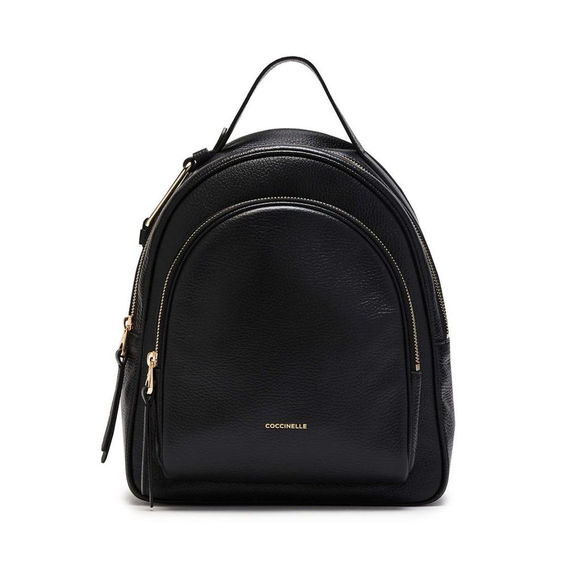 Leather Backpack with Zip Fastening and Visible Logo Wo - Black main product photo