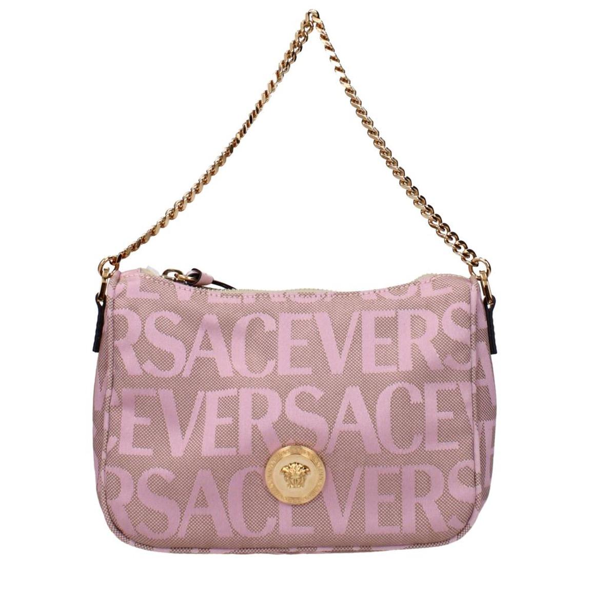 Fabric Handbag with Logo and Removable Shoulder Strap Wo - Pink main product photo