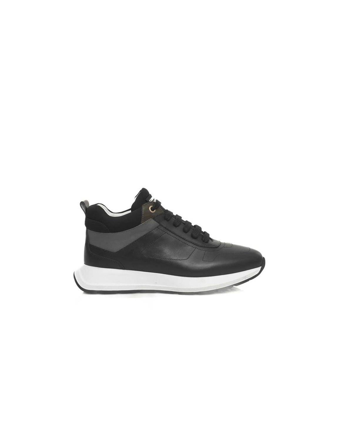 Leather Sneakers MidTop Casual Style Wo - Black main product photo