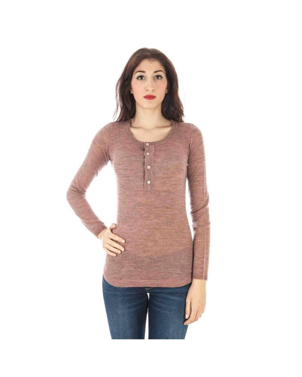 Henley Neck Knit Sweater Long Sleeve Wo - Pink main product photo