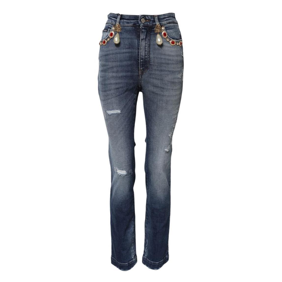Rhinestone Embellished High Waist Skinny Jeans Wo - Blue Jeans main product photo