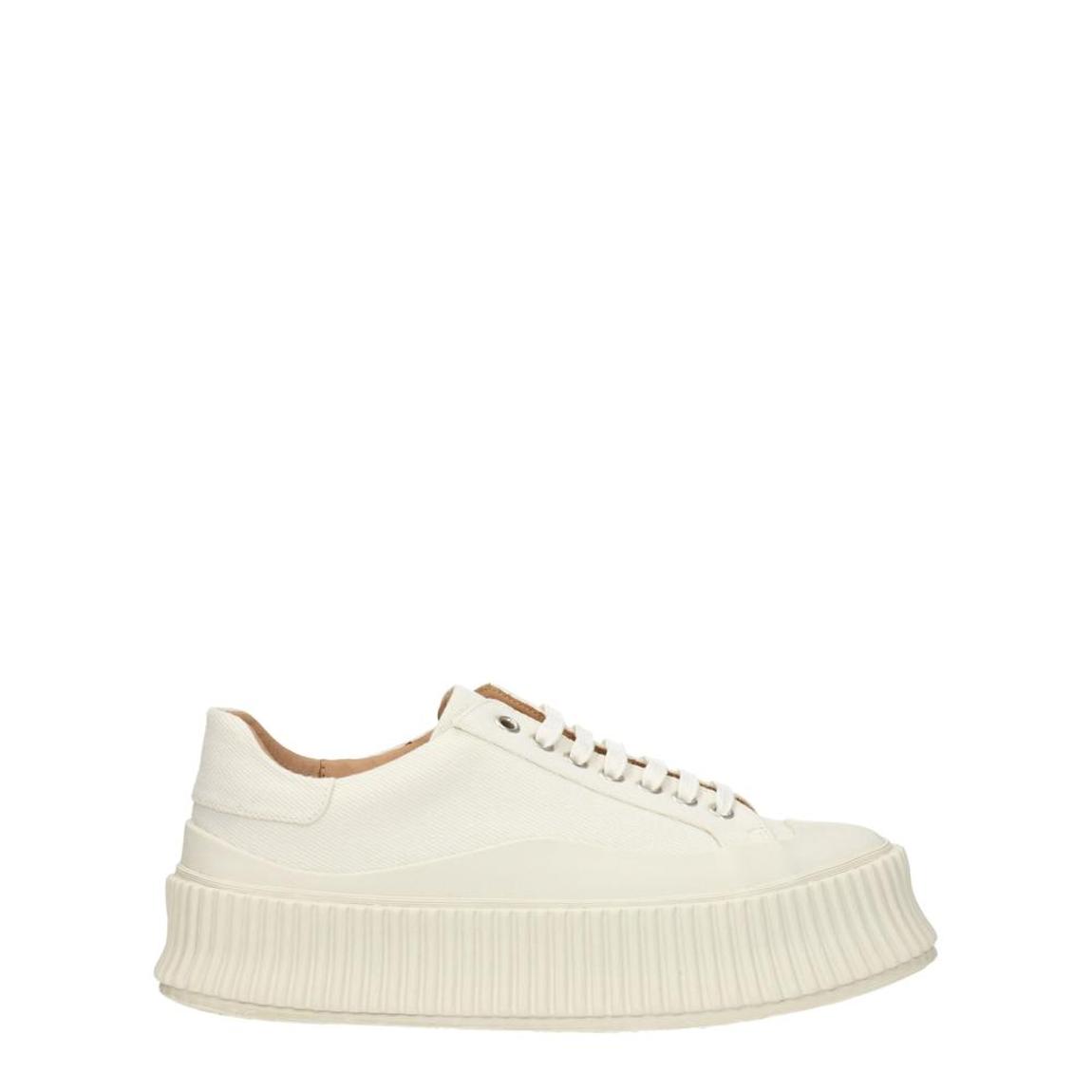 Lace-Up Fabric Sneakers with Aged Effect Wo - White main product photo