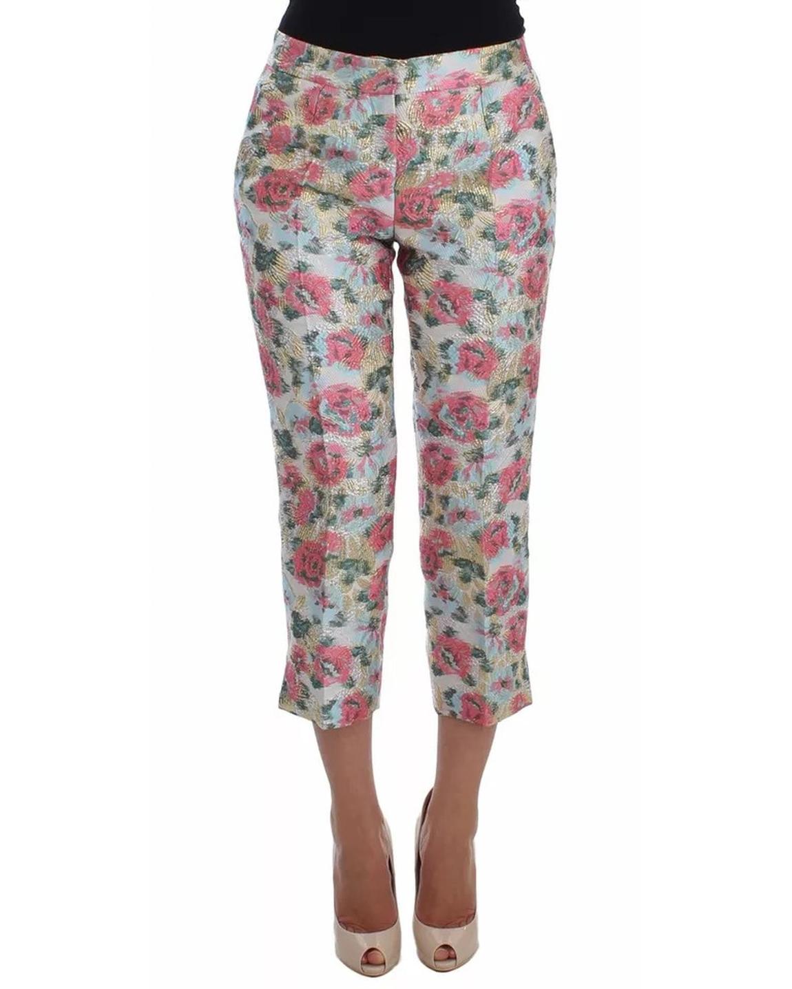 Floral Brocade Trousers Cropped Style - Multicolor Jeans main product photo
