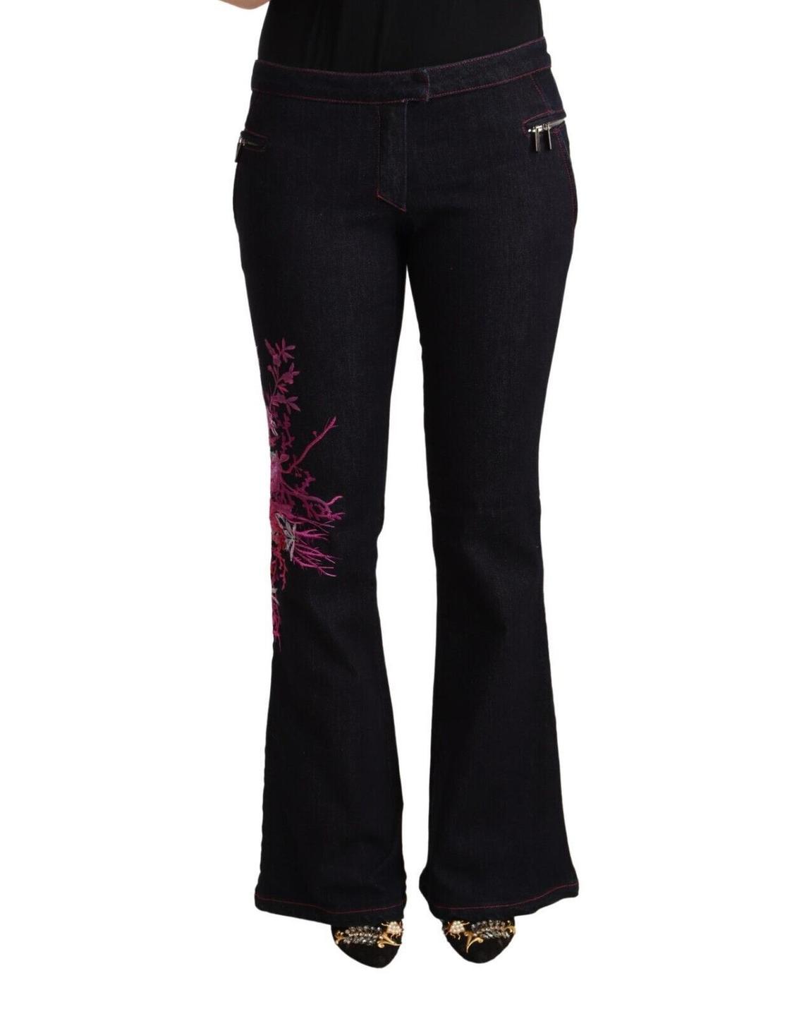 Embroidered Floral Bell Bottoms Wo - Black Jeans main product photo