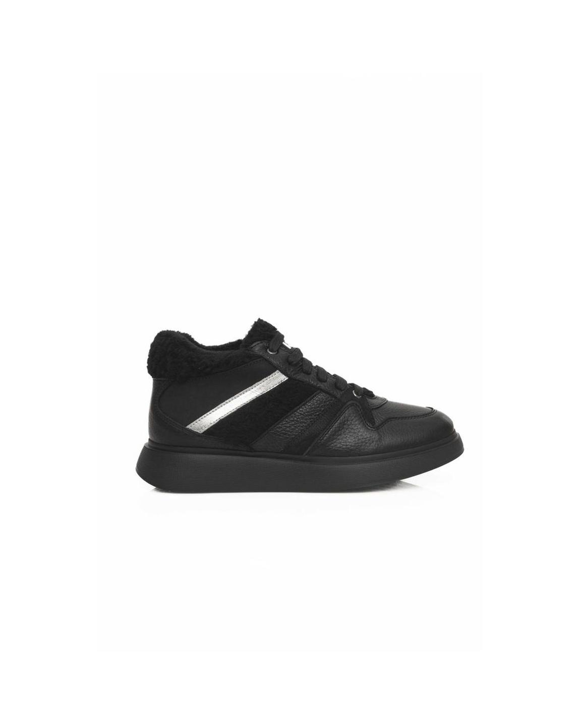 Shearling Lined Leather Sneakers Wo - Black main product photo
