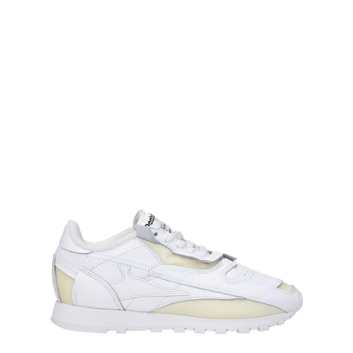 Leather Sneakers with Lace-Up Closure and Rubber Sole Wo - White main product photo