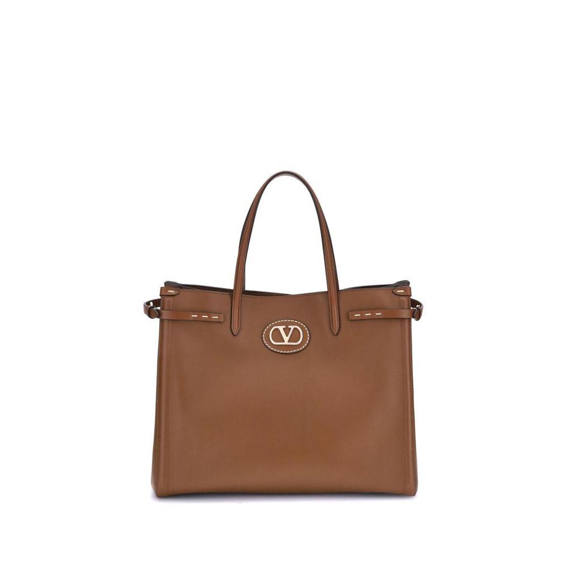 Antibes Medium Leather Handbag with Metallic Logo Wo - Brown main product photo