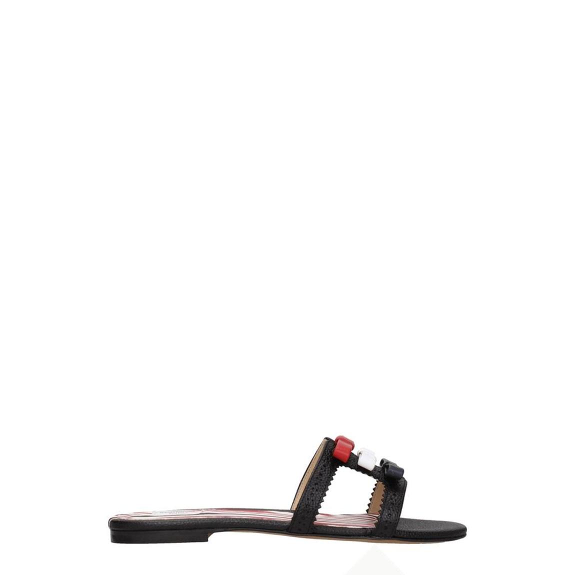 Leather Open Toe Casual Slippers and Clogs with Front Detail Wo - main product photo