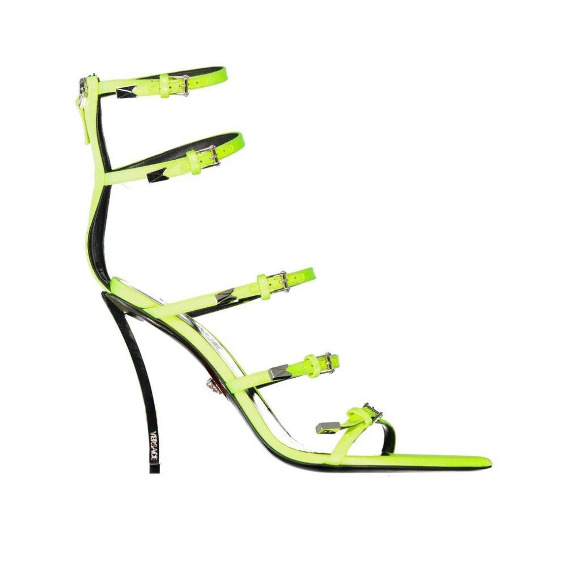 Elegant Silk Pointed Toe Multi-Buckle Sandals Wo - Yellow main product photo