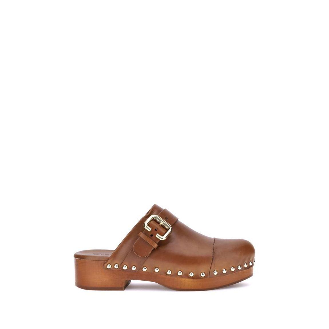 Buckle Leather Wooden Clogs Wo - Brown Sandals main product photo