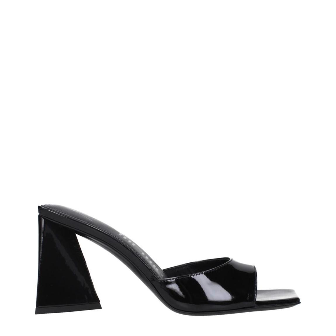 Patent Leather Mid Heel Open Toe Sandals Wo - Black main product photo