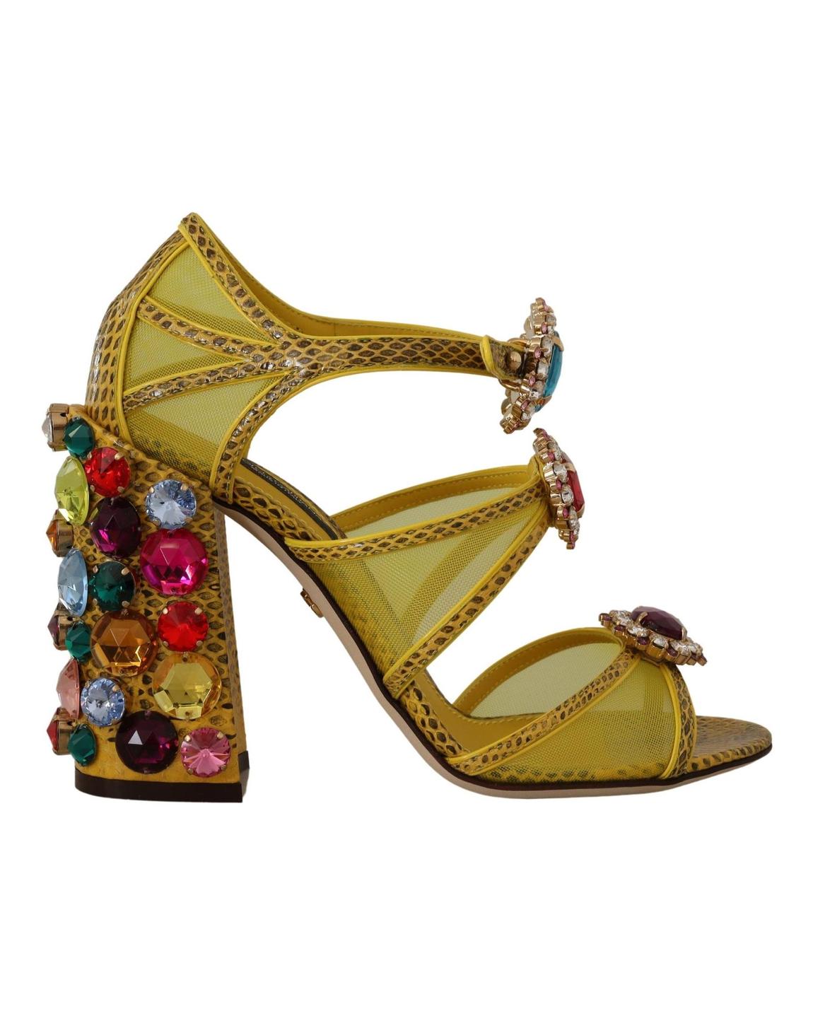 DG5014 Yellow Jewel Sandals High Heel Mesh Leather Wo main product photo