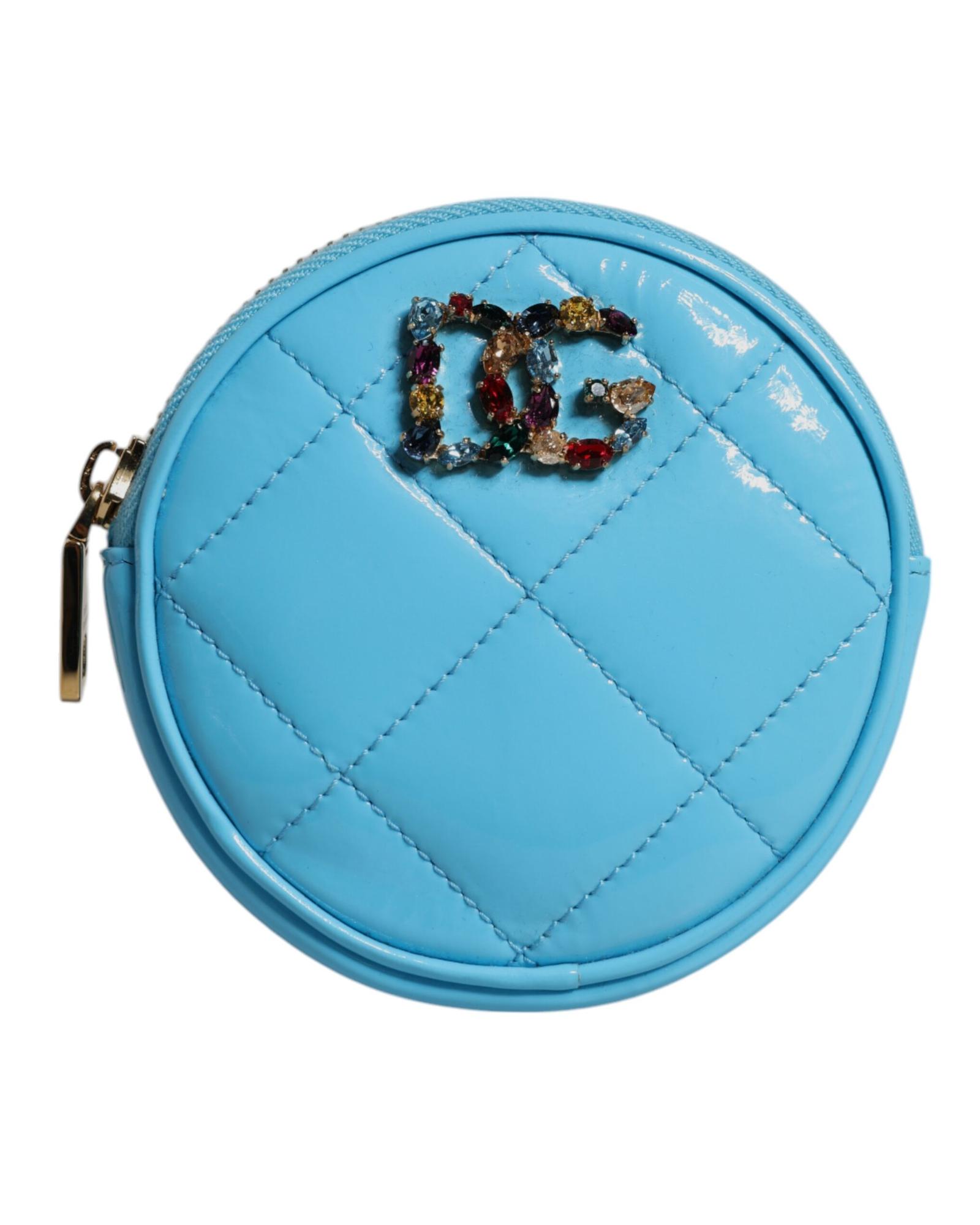 Quilted Round Coin Purse with Embellished Logo Wo - Light Blue main product photo