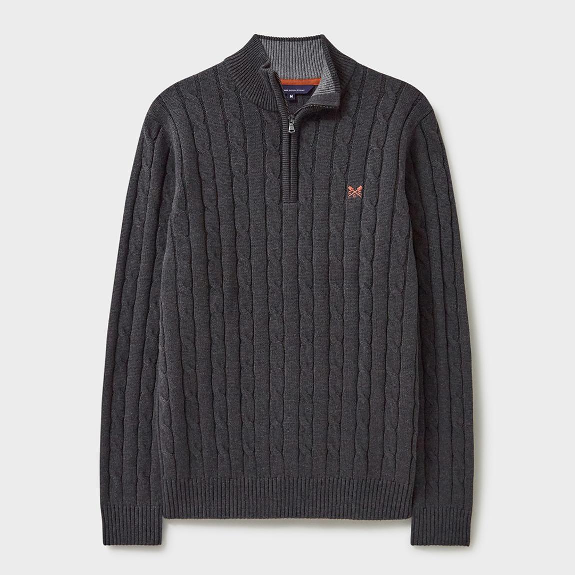 Charcoal Oarsman Organic Cotton Cable Knit 1/2 Zip Jumper main product photo