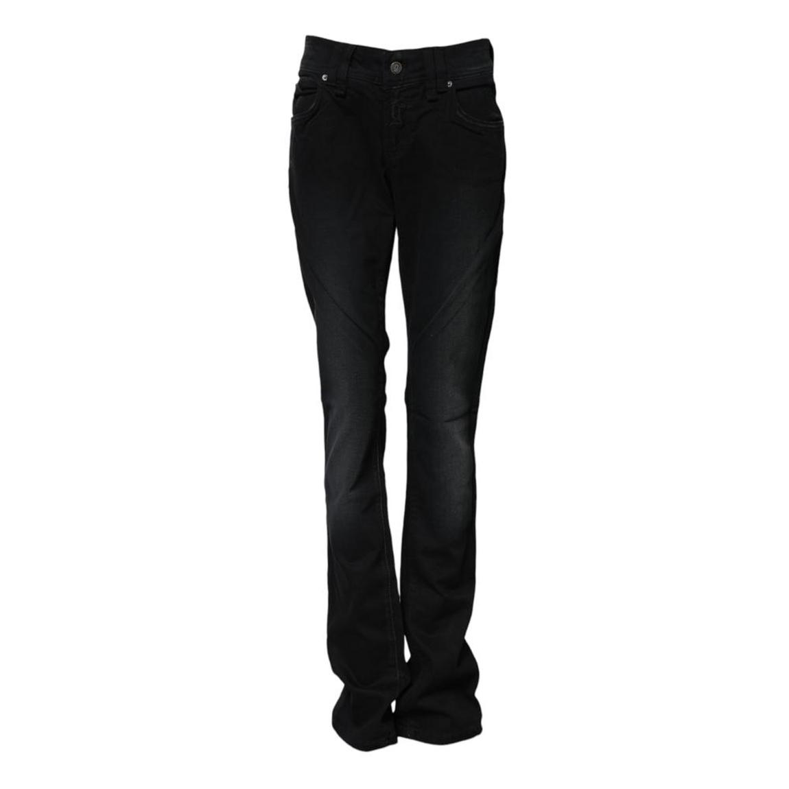 Cotton Mid Waist Tapered Denim Jeans with Zipper Closure - Black main product photo
